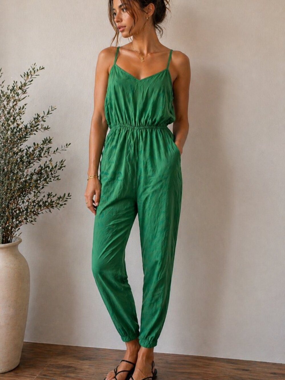 Topshop 100% Silk Jumpsuit Green Women S US 6 Made in UK Minimalist Strappy